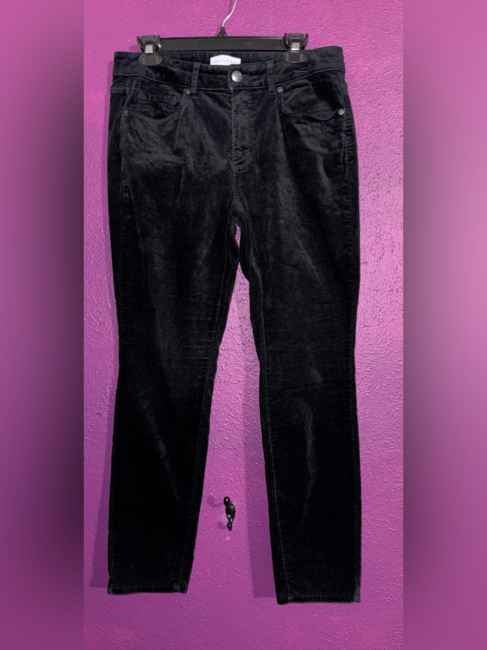 LOFT Women's Black Velvet Skinny Jeans Stretch 5-Pocket Button Closure